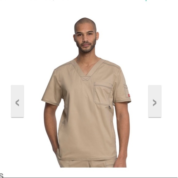 DICKIES Scrub Gen Flex Men's V-Neck Medical Top In Dark Khaki Size Large - Picture 2 of 12